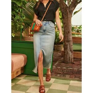 Kut From The Kloth Brea Front Slit Midi Denim Skirt Medium Wash Blue 4